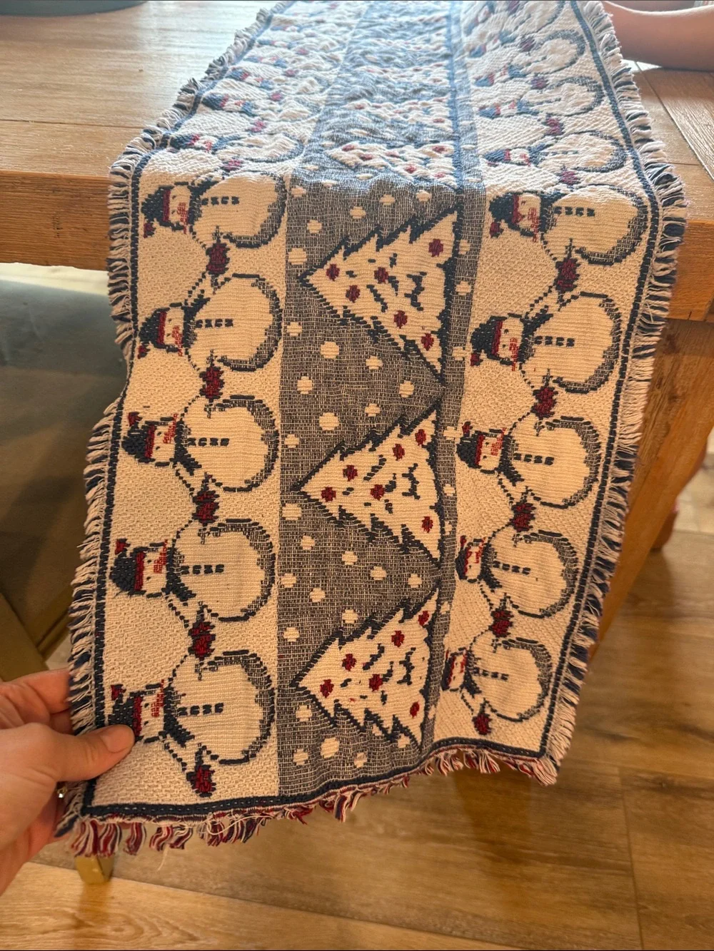 Vintage Y2K Holiday Winter Woven Tapestry Table Runner 90s 1990 Kitsch Christmas